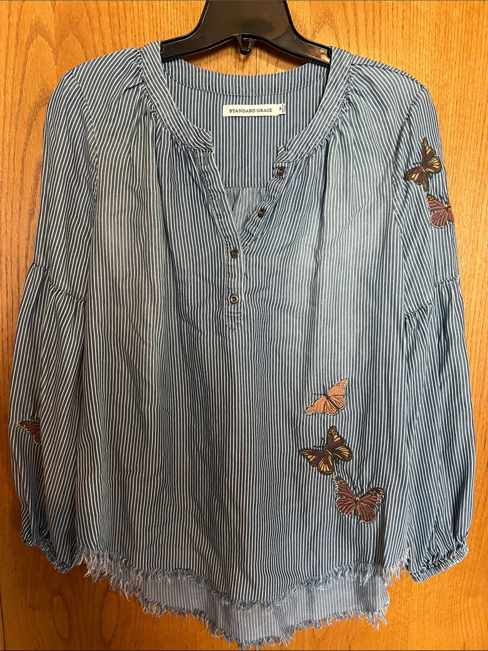 Standard Grace Blue Striped Butterfly Peasant Blouse